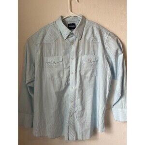 Vintage Wrangler Shirt Mens XXL Blue Pearl Snap Western Cowboy Rodeo